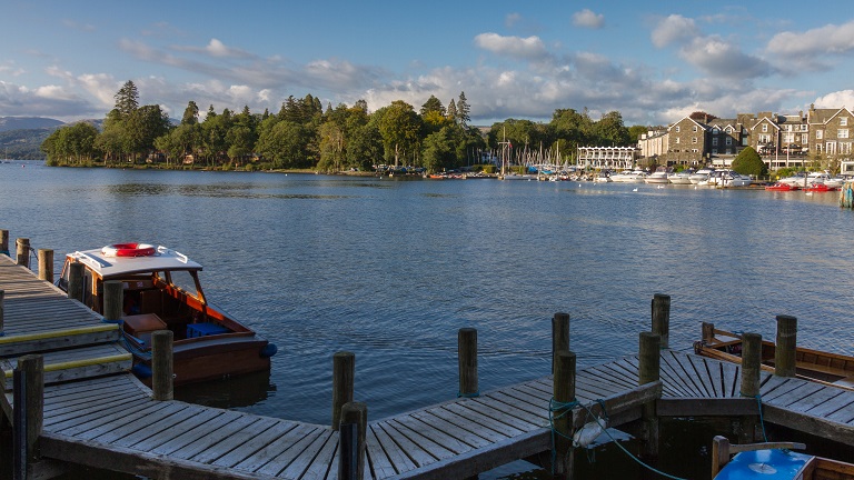 A view of Bowness-on-Windermere, the picturesque waterside town where Blackwell Arts & Crafts House can be found 